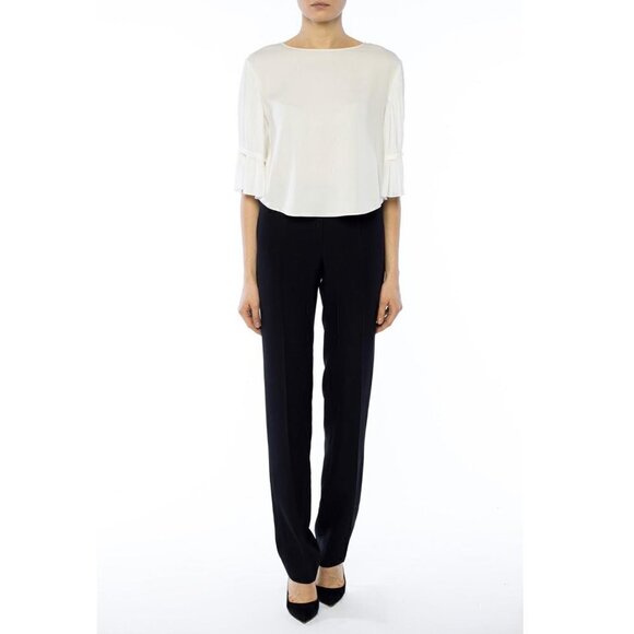 NWT Emporio Armani Black Virgin Wool Pleated Front Straight Leg Trouser Pants - Picture 3 of 14